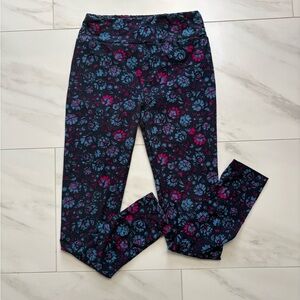 LuLaRoe Navy Floral Leggings with Blue and Magenta Blooms